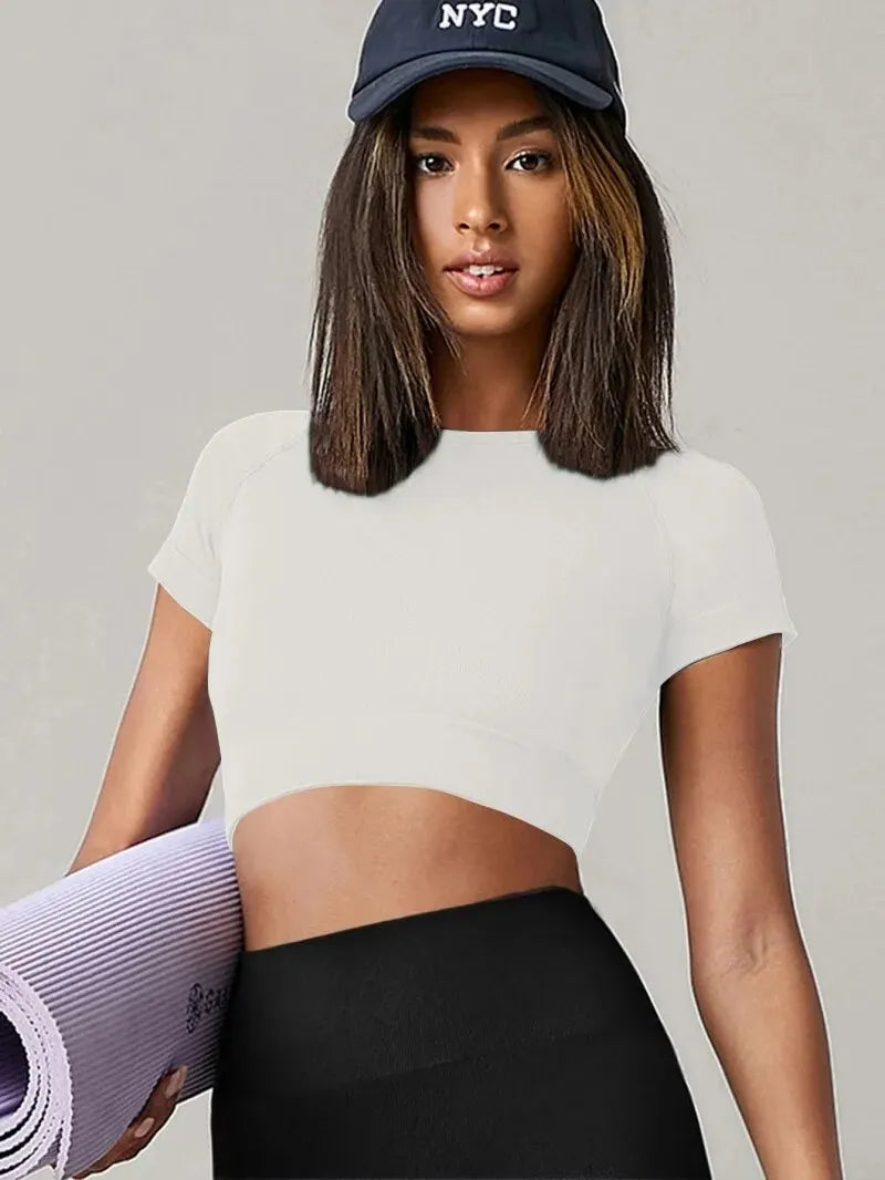 Women’s Seamless Yoga Top – Short Sleeve Gym & Fitness Activewear Shirt