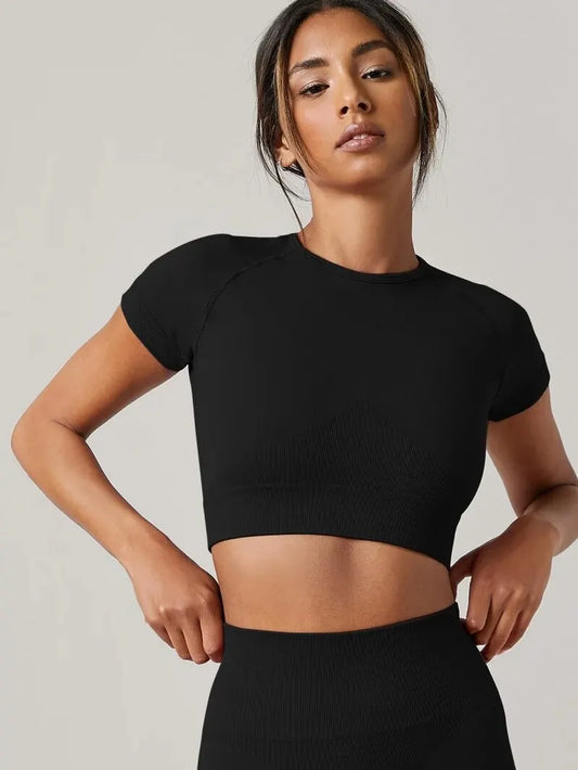 Women’s Seamless Yoga Top – Short Sleeve Gym & Fitness Activewear Shirt